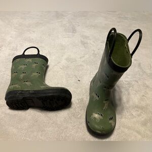 Hatley Green Moose Print Kids Rain Boots